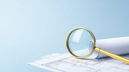 magnifying glass over blueprint, symbolizing meticulous planning and design