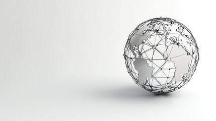 3D Wireframe Earth Globe, Abstract, White Background, Stock Photo
