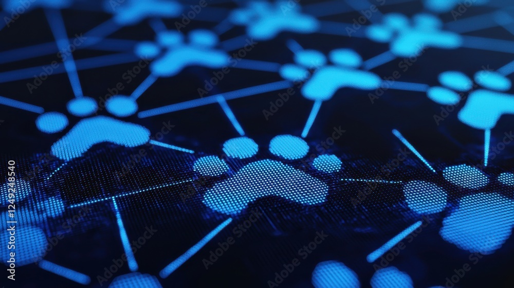 Poster digital paw prints connected by lines