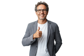 Smilling businessman showing thumb up isolated on white