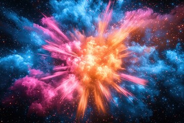 Fototapeta premium Vibrant cosmic explosion with colorful clouds illuminating the dark space