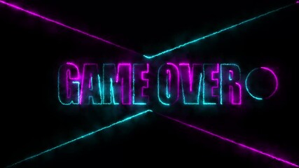 Loop Game Over purple and cyan neon text effect illustration game Over text animation with Arcade retro vintage gaming gamer gaming geometric glowing graphics. - Powered by Adobe