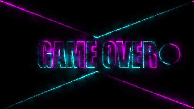 Loop Game Over purple and cyan neon text effect illustration game Over text animation with Arcade retro vintage gaming gamer gaming geometric glowing graphics. - Powered by Adobe