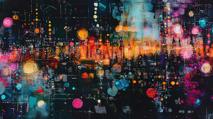 Obraz premium Modern urban center shown with a mesh of IoT connections and smart devices managing the city's utilities