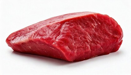 Obraz premium Fresh cut of lean beef ready for cooking or preparation in a kitchen setting on white background