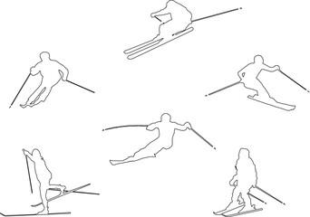 vector sketch illustration silhouette design of person exercising skiing ice skating with poles and skates