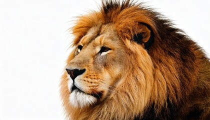 Fototapeta premium Majestic lion displaying its powerful features in a serene setting on white background