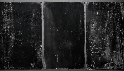 abstract black triptych texture with distressed surface patterns for minimalist art, wall decor, or graphic design