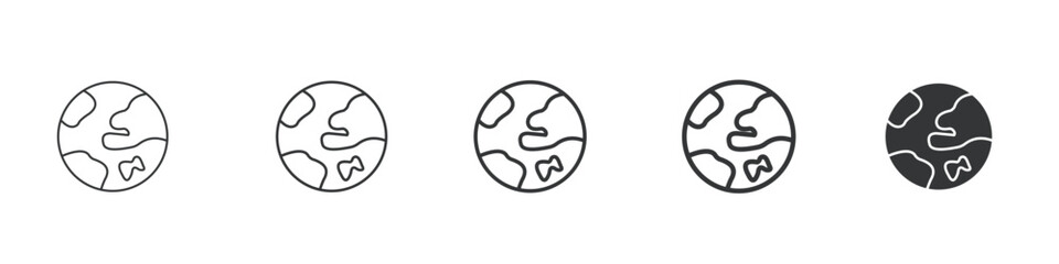 set of 5 pixel perfect World icon with 1 unexpanded, 1 silhouette, World icon for global, geography, international and travel-related designs