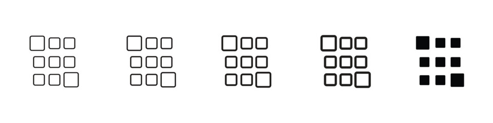 set of 5 pixel perfect Apps icon with 1 unexpanded, 1 silhouette, Apps icon for mobile, software, technology and application-related designs