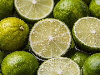 Fresh Whole and Sliced Limes in a Vibrant Close-Up Display