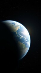 Planet Earth in Outer Space Illuminated by Sunlight – Realistic Digital Illustration for Astronomy and Universe Concepts Phone Wallpaper