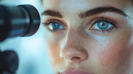 Woman observing specimens through a microscope in a laboratory setting
