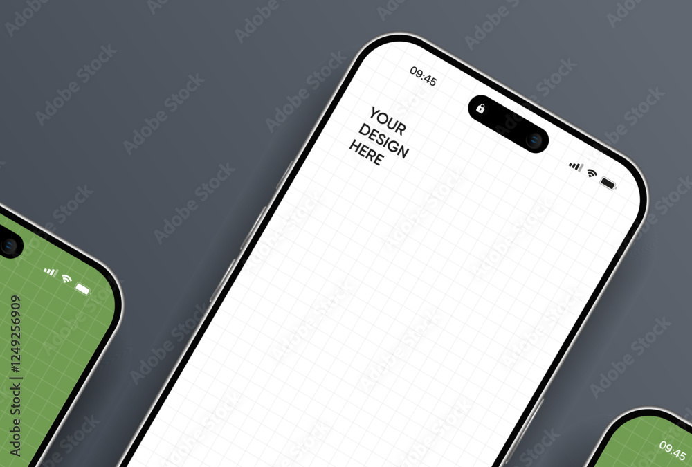 Aufkleber Realistic smartphone mockup. Mobile phone vector with isolated on white background. Device front view. 3D mobile phone with shadow. Realistic, high quality smart phone mockup for ui ux presentation.