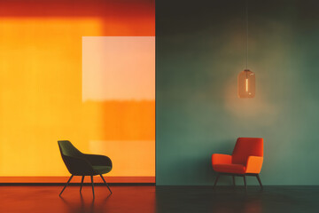 Ultra modern interior concept. Creative space in luxury club. Banner style. Cool atmosphere. Text space. Indoor shot