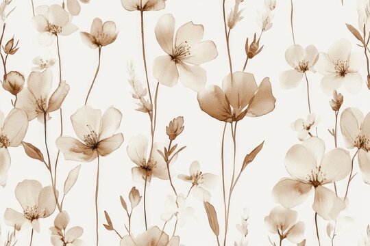 A textured wallpaper featuring a floral design with brown flowers and wooden stem accents, suitable for home interiors.