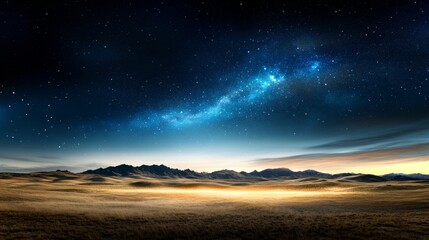 Vast desert landscape under a starlit sky showcasing the Milky Way at dusk