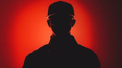 Mysterious Silhouette Against Red Backdrop: An Enigmatic Portrait