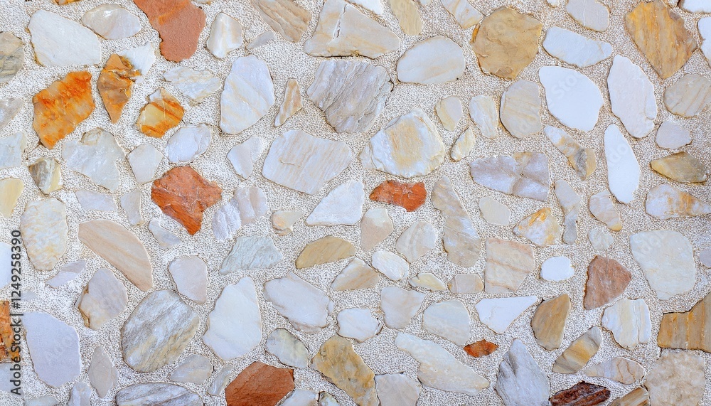 Poster irregular stone wall texture with beige and orange tones, natural decorative background for rustic a