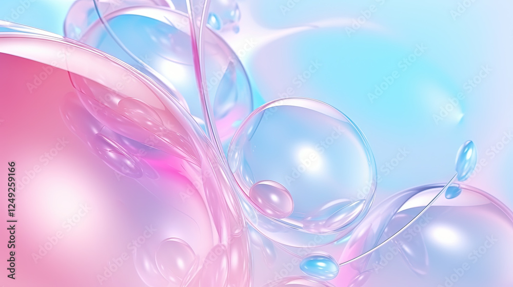 Poster abstract background with soft bubbles in pink and blue light. holographic bubbles backdrop.