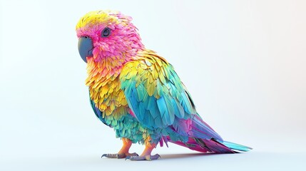 Obraz premium Vibrant and Colorful Parrot with Multicolored Feathers on a Light Background