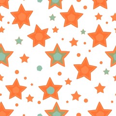 Obraz premium Seamless Star Pattern: A cheerful, playful pattern featuring orange and teal stars of varying sizes, scattered on a background. Perfect for kids' projects, textiles, and more. 
