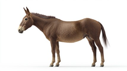 Fototapeta premium Realistic rendered side view of a brown horse with detailed fur texture standing on a white background