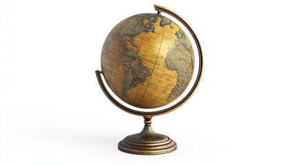 Antique World Globe on White Background.  Possible Use Educational Stock Photo