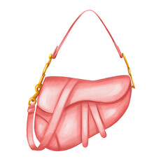 Pink Rose Saddle Bag illustration png clipart on transparent background. Design for card, poster, illustration, template, in rose and gold. 