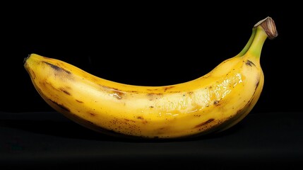 Single Ripe Yellow Banana Set Against Solid Black Background for Fruit and Food Photography