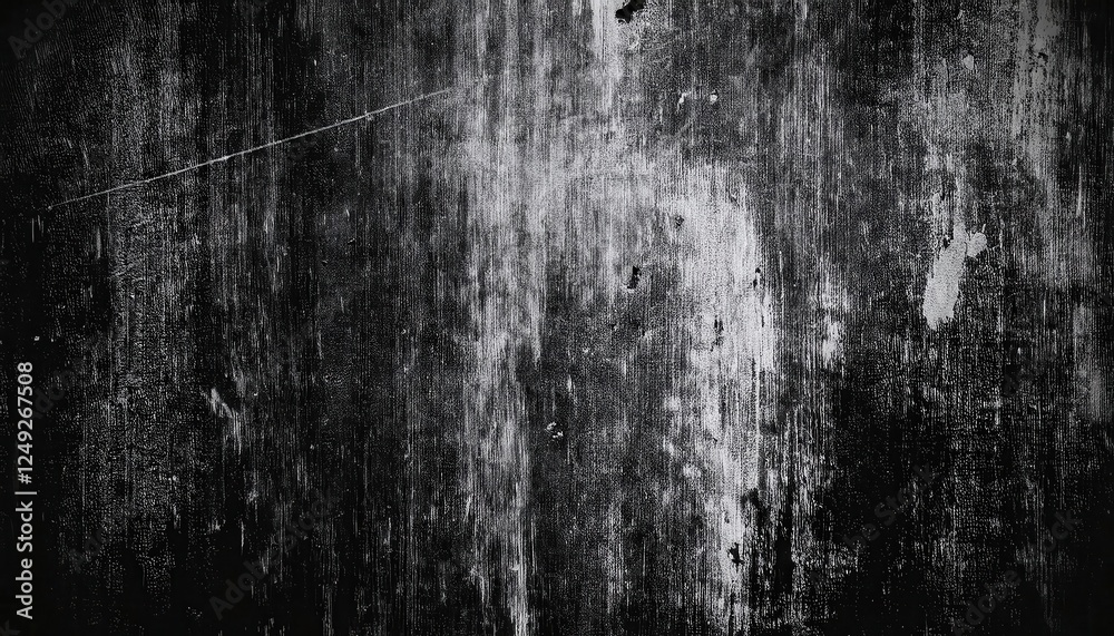 Poster weathered black and white grunge texture with vertical brush streaks and distressed surface for abst