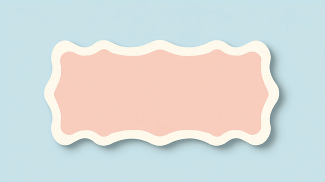 A pastel pink nameplate with wavy edges and a cream outline placed on a light blue background featuring a modern minimalist design
