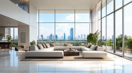 Fototapeta premium modern luxury penthouse apartment with city view