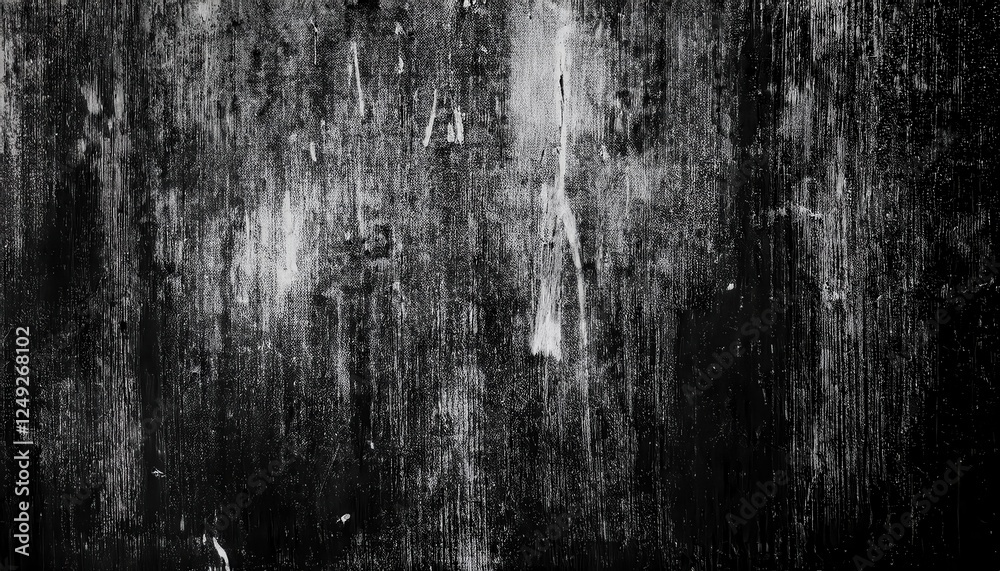 Poster weathered black and white grunge texture with vertical brush streaks and distressed surface for abst