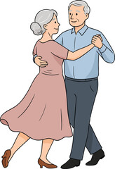 Illustration of an old couple dancing, isolated on white background
