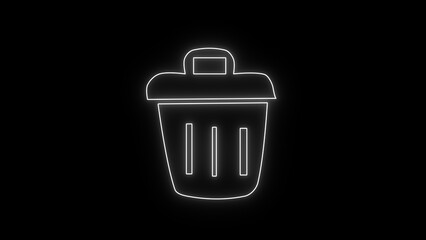 Neon recycle bin icon. trash neon icon. Neon line Trash can icon on black background .glowing neon eraser icon. Delete  neon icon