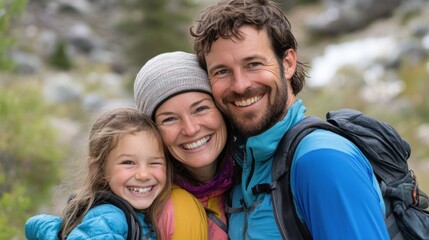 Fototapeta premium happy family hiking in the mountains