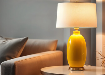 Elegant Yellow Ceramic Table Lamp with White Shade – Modern Home Decor & Ambient Lighting