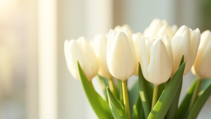 bouquet of white tulips close-up