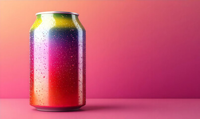 Colorful can on pink background; product shot