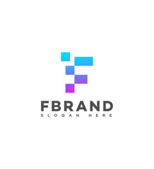 Abstract Pixelated F Letter Logo Design for F Brand