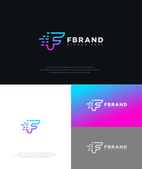 F Brand Global Logo Design Modern, Tech, Pixel, Gradient, Lettermark