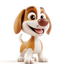 Happy Puppy, 3D Illustration: A cheerful cartoon puppy with big brown eyes and a wide, toothy grin looks directly at the viewer, conveying a sense of pure joy and innocence.