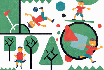 Young boy doing lots of outdoor activities