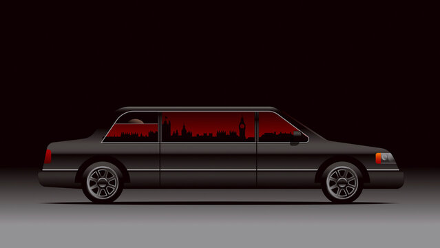Limousine car with UK Houses of Parliament reflected in tinted windows