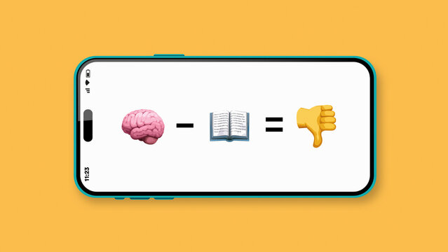 Brain minus book equals thumbs down on smartphone screen