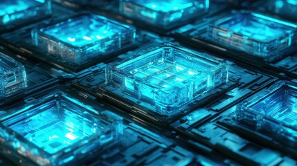 Obraz premium Close-up of Binary Holograms Glowing on Quantum Chi