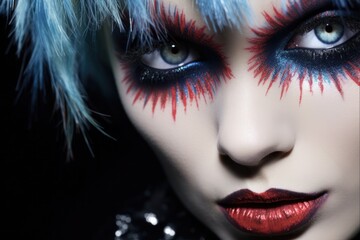 Glam Rock Beauty: Closeup of Beautiful Girl with Bold Fashion Eye Art in Punk-style Glam Rock
