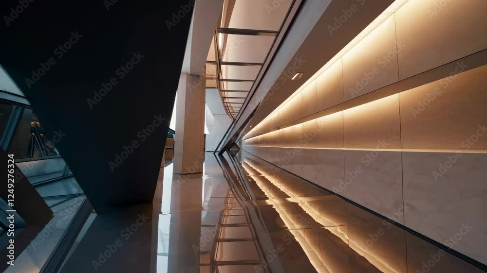 Aufkleber modern architectural design highlights a stunning corridor with reflective surfaces and dramatic lig