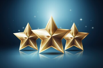 Gold Award with Three Stars on Blue Background for Victory, Achievement and Sports Accomplishment